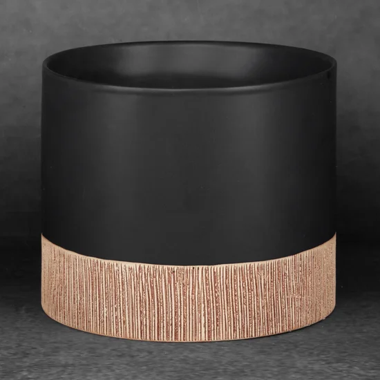 Osłonka ceramiczna na donicę MILI 3 dwukolorowa - ∅ 18 x 15 cm - czarny