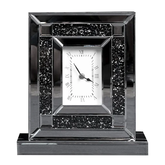 Dekoracyjny zegar stojący ze szkła i drobnych kryształków - 30 x 3 x 30 cm - srebrny