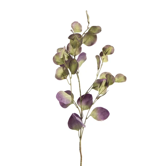EUKALIPTUS  gałązka, kwiat sztuczny dekoracyjny - dł. 80 cm dł. liśći 50 cm dł. 7 cm - fioletowy