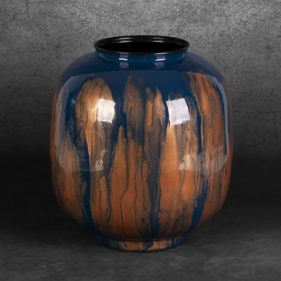 Metalowy wazon KAJA z niezwykłym wzorem - ∅ 30 x 34 cm - niebieski
