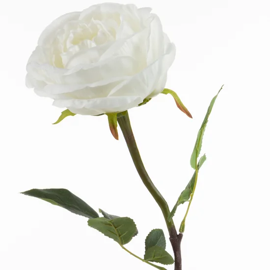 RÓŻA kwiat sztuczny dekoracyjny z płatkami z jedwabistej tkaniny - dł. 68 cm śr. kwiat 12 cm - biały