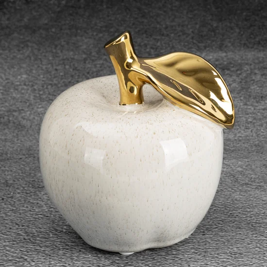 JABŁKO- figurka ceramiczna DARLA ze złotym akcentem - 12 x 12 x 14 cm - kremowy