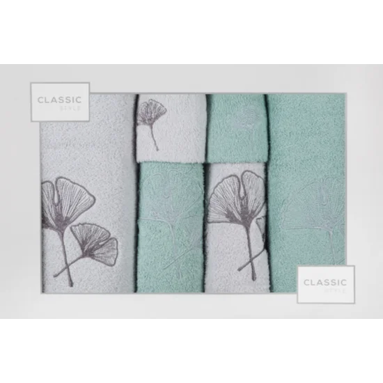Komplet ręczników BILOBA z haftem w kartonowym opakowaniu - 53 x 37 x 11 cm - srebrny
