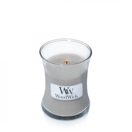 WOOD WICK - mała świeca z drewnianym knotem - Fireside - ∅ 7 x 8 cm - szary