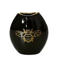 Wazon ceramiczny o kulistym kształcie z nadrukiem złotej pszczoły - 14 x 7 x 16 cm - czarny 1