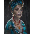 Obraz  GODDESS 3 portret kobiety w turbanie ręcznie malowany na płótnie - 90 x 120 cm - czarny 1