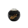 Świecznik ceramiczny o kulistym kształcie z nadrukiem ażurowej złotej gałązki - ∅ 9 x 8 cm - czarny 1