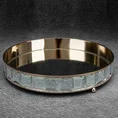 Okrągła taca dekoracyjna TALEA z lustrzanym blatem i metalowym obrzeżem z kryształami w stylu glamour - ∅ 30 x 5 cm - złoty 1