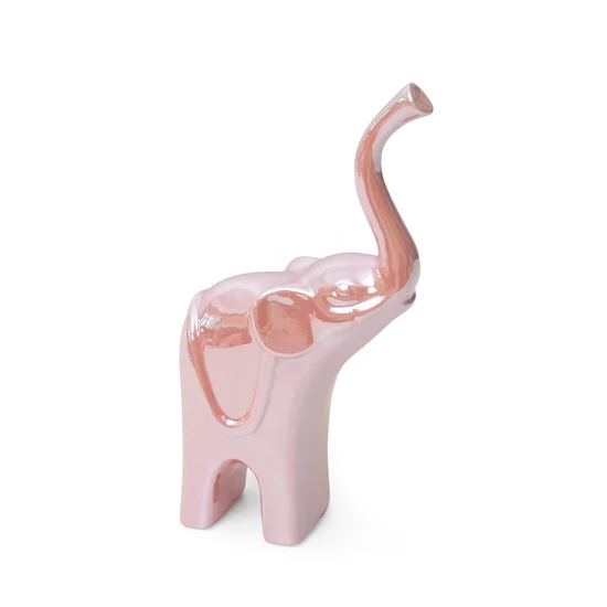 Słoń - figurka ceramiczna SIMONA z perłowym połyskiem - 12 x 7 x 24 cm - różowy