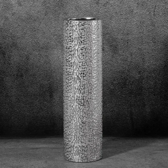 Wazon ceramiczny RISO z drobnym błyszczącym wzorem - ∅ 11 x 40 cm - srebrny