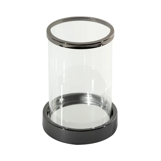 Świecznik dekoracyjny CLAIRE z metalu ze szklanym kloszem - ∅ 12 x 16 cm - czarny