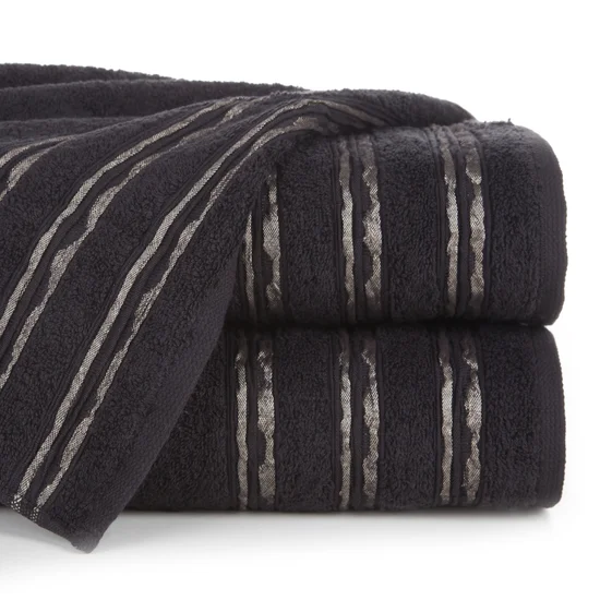 Ręcznik JONAS z bawełny z ozdobną żakardową bordiurą z marszczeniem - 50 x 90 cm - czarny