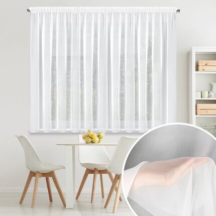 Firana biała z gładkiego matowego woalu 400x150 cm taśma LUCY 400 x 150 cm biały taśma/tunel/żabki | Eurofirany