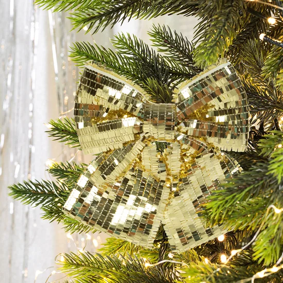 Ozdoba świąteczna - złota kokarda z błyszczącymi cekinami - 20 x 22 cm - złoty