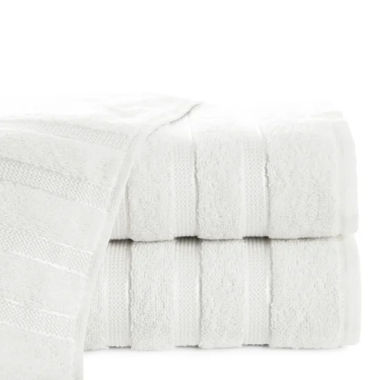 Ręcznik klasyczny podkreślony żakardową bordiurą w pasy - 50 x 90 cm - biały