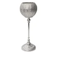Świecznik bankietowy metalowy AMELI  na wysmukłej metalowej  nóżce i ażurowym kielichu - ∅ 21 x 60 cm - srebrny 1
