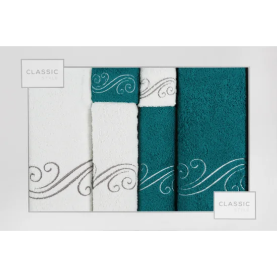 Komplet ręczników z fantazyjnym haftem w kartonowym opakowaniu - 53 x 37 x 11 cm - biały