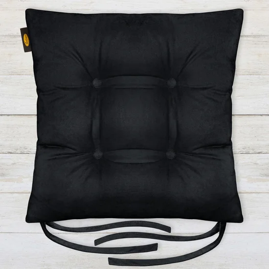 ADORE dwustronna welurowa poduszka siedziskowa na krzesło z czterema pikowaniami, gramatura 195 g/m2 - 40 x 40 x 8 cm - czarny