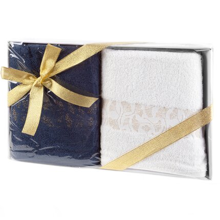 Komplet ręczników BLINK z żakardową błyszczącą bordiurą idealne na prezent 38 x 24 x 5 cm biały,granatowy