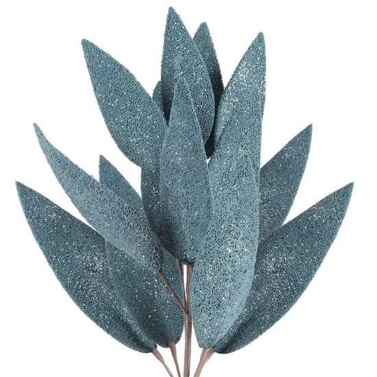LIŚCIE OZDOBNE, kwiat sztuczny dekoracyjny z pianki obsypany brokatem - 85 cm - niebieski