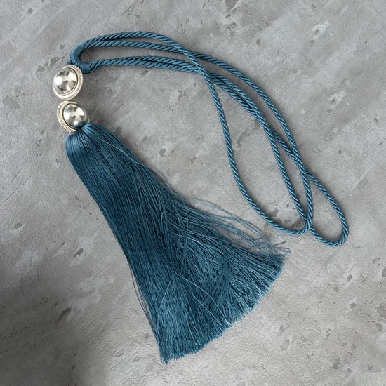 Dekoracyjny sznur NAOMI do upięć z chwostem i koralikiem - 76 x 38 cm - ciemnoniebieski