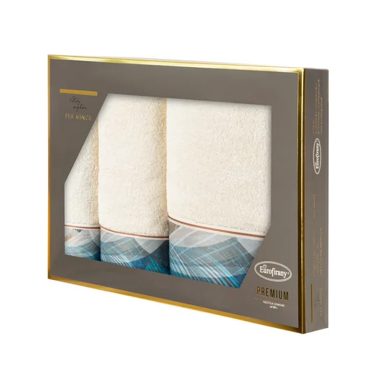 EVA MINGE Komplet ręczników EVA 3 w eleganckim opakowaniu, idealne na prezent - 46 x 36 x 7 cm - kremowy