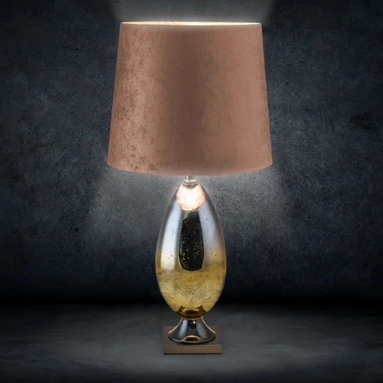 Lampa stołowa KAYLA na podstawie z metalu i szkła z welwetowym abażurem - ∅ 38 x 75 cm - ceglasty