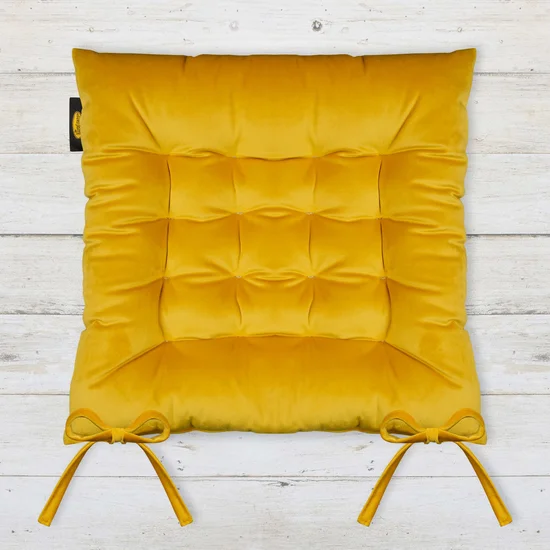 Dwustronna welwetowa poduszka siedziskowa na krzesło z szesnastoma pikowaniami, gramatura 260 g/m2 - 40 x 40 x 6 cm - musztardowy