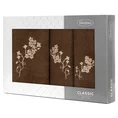Zestaw upominkowy BLOSSOM 3 szt ręczników z haftem z motywem kwiatowym w kartonowym opakowaniu na prezent - 56 x 36 x 7 cm - brązowy 1