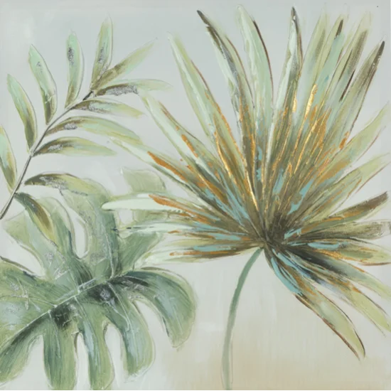 Obraz AMAZONA ręcznie malowane na płótnie egzotyczne liście - 60 x 60 cm - zielony