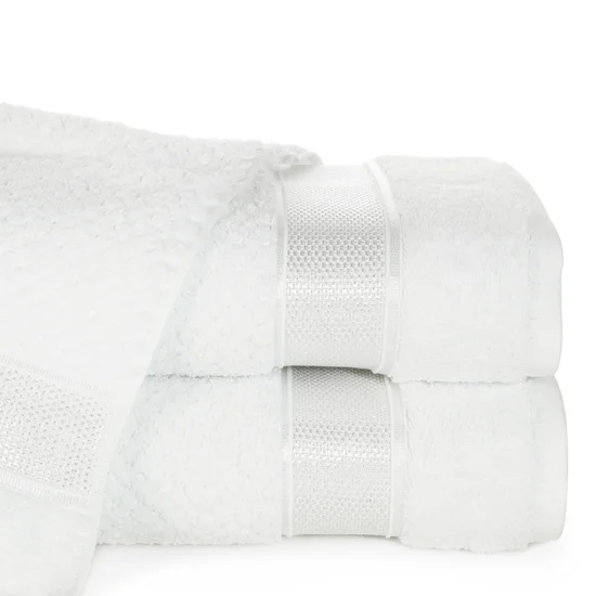 EUROFIRANY PREMIUM Ręcznik MILAN z puszystej bawełny frotte o ryżowej strukturze z błyszczącą bordiurą - 30 x 50 cm - biały
