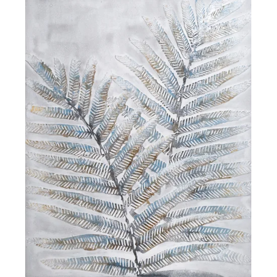 Obraz FERNS ręcznie malowany na płótnie liście paproci - 80 x 100 cm - biały