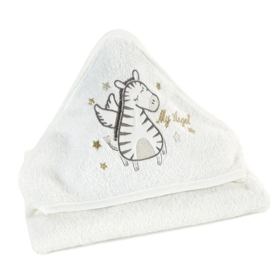 DIVA LINE Ręcznik BABY z kapturkiem i naszywaną aplikacją z zebrą - 75 x 75 cm - biały
