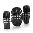 Wazon ceramiczny GABI o geometrycznej formie zdobiony kryształami biały - 19 x 13 x 29 cm - czarny 2
