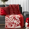 Koc świąteczny RUDOLF z motywem domku - 150 x 200 cm - czerwony 1