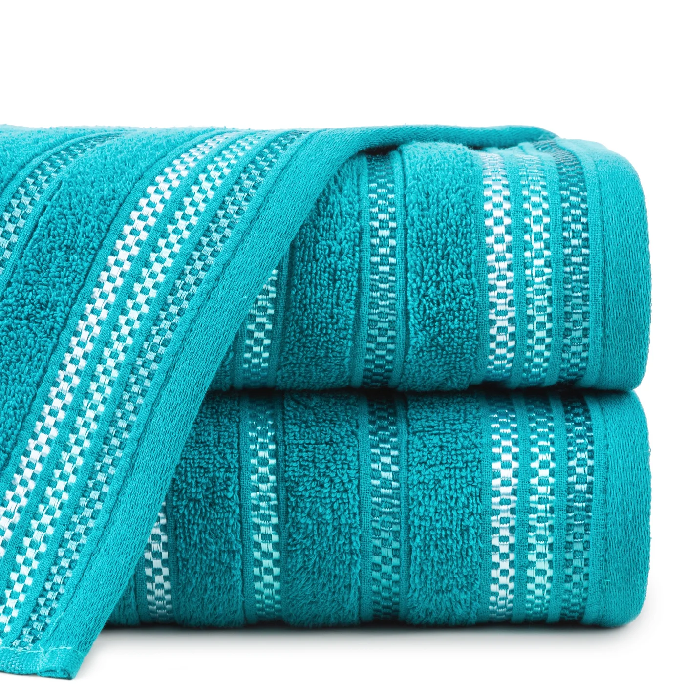 Ręcznik LIVIA  z kolorowymi paskami tkanymi we wzór jodełki