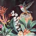 Obraz PARADISE ręcznie malowany na płótnie koliber pośród egzotycznych kwiatów i liści - 60 x 60 cm - czarny 1