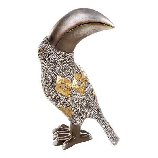 Tukan figurka ceramiczna srebrno-złota - 15 x 10 x 23 cm - złoty