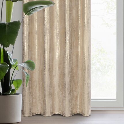 Zasłona beżowo, szampańska zdobiona błyszczącym przecieranym wzorem z welwetu 140x250 cm przelotka RENIA 140 x 250 cm beżowy,szampański przelotki/koła | Eurofirany