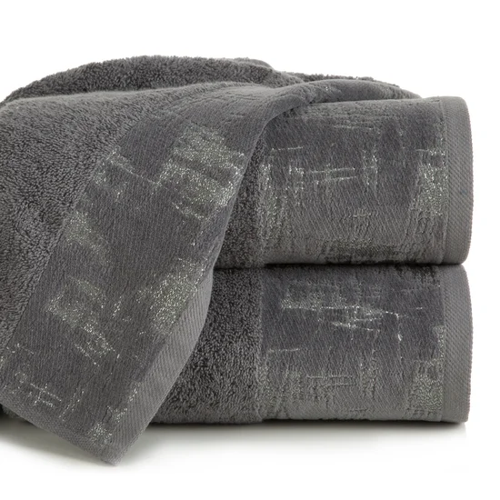 DIVA LINE Ręcznik LEYA z żakardową bordiurą z nowoczesnym srebrnym wzorem - 70 x 140 cm - stalowy