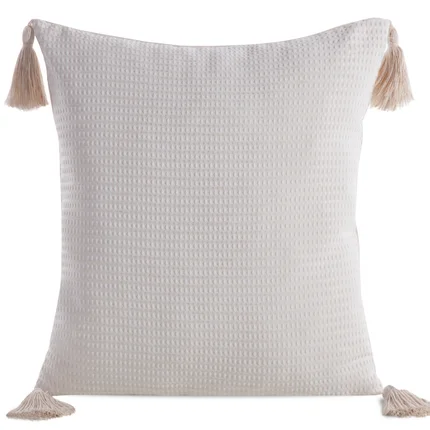 Dwustronna poszewka BOHO z dodatkiem bawełny z chwostami na brzegach Dwustronna poszewka BOHO z dodatkiem bawełny z chwostami na brzegach - 45 x 45 cm