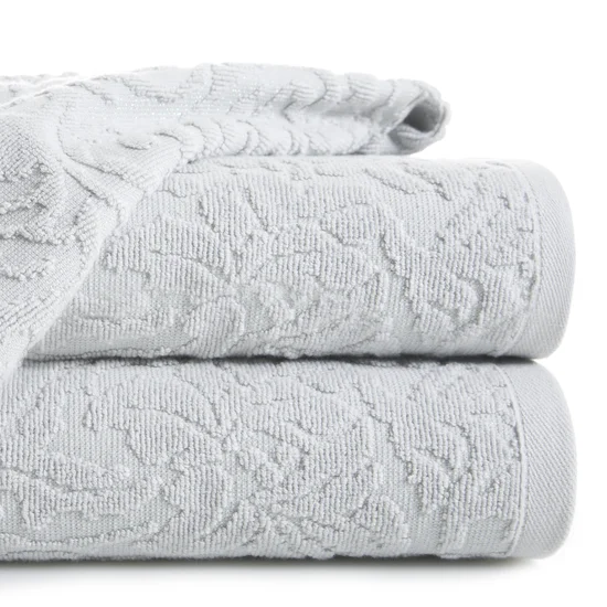 Ręcznik AMARO z żakardowym wzorem i dodatkiem srebrnej nitki - 50 x 90 cm - srebrny