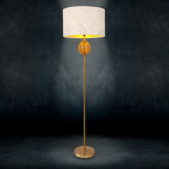 LIMITED COLLECTION Lampa stojąca LUNA 2 z podstawą łączącą szkło i metal oraz welwetowy abażur - ∅ 46 x 157 cm - biały