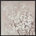 Obraz BRANCH 1 ręcznie malowany na płótnie kwitnąca gałąź w czarnej ramie - 60 x 60 cm - beżowy 1