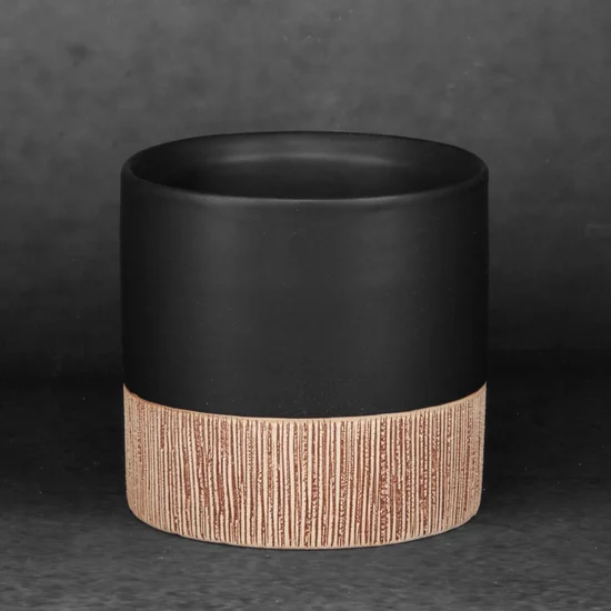 Osłonka ceramiczna na donicę MILI 3 dwukolorowa - ∅ 11 x 10 cm - czarny
