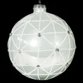 Bombka z szklana ręcznie zdobiona geometryczną aplikacją z brokatu i kryształków w stylu art deco - ∅ 10 cm - biały 3