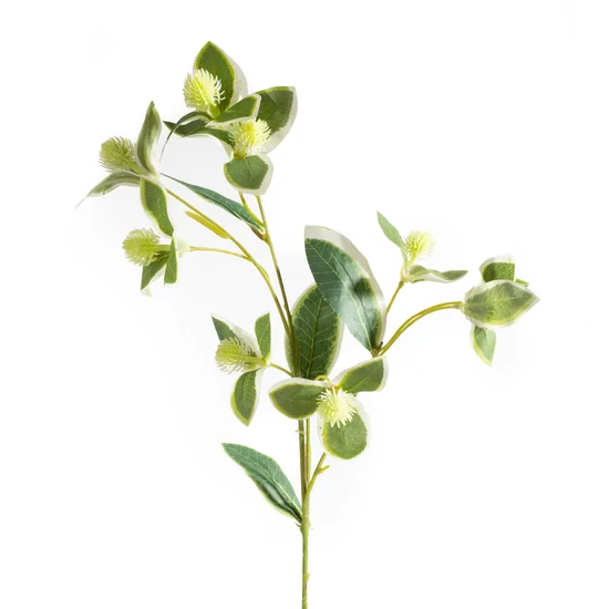 GAŁĄZKA OZDOBNA z liśćmi z tkaniny, kwiat sztuczny dekoracyjny - 60 cm - zielony