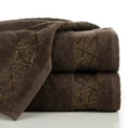 Ręcznik bawełniany NIKA 70x140 cm z żakardową bordiurą z geometrycznym wzorem podkreślonym złotą nicią, brązowy - 70 x 140 cm - brązowy 1