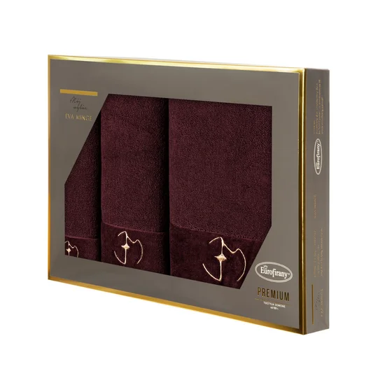 EVA MINGE Komplet ręczników GAJA w eleganckim opakowaniu, idealne na prezent - 46 x 36 x 7 cm - bordowy