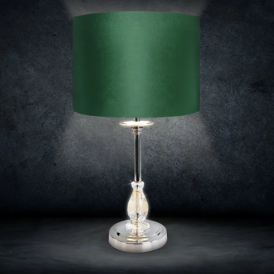 Lampka stołowa MONIK z kryształową podstawą i welwetowym abażurem - ∅ 30 x 53 cm - ciemnozielony